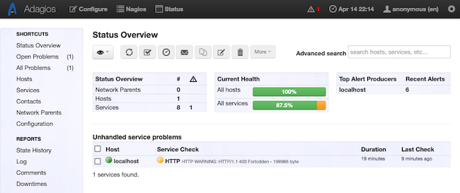 The Adagios dashboard