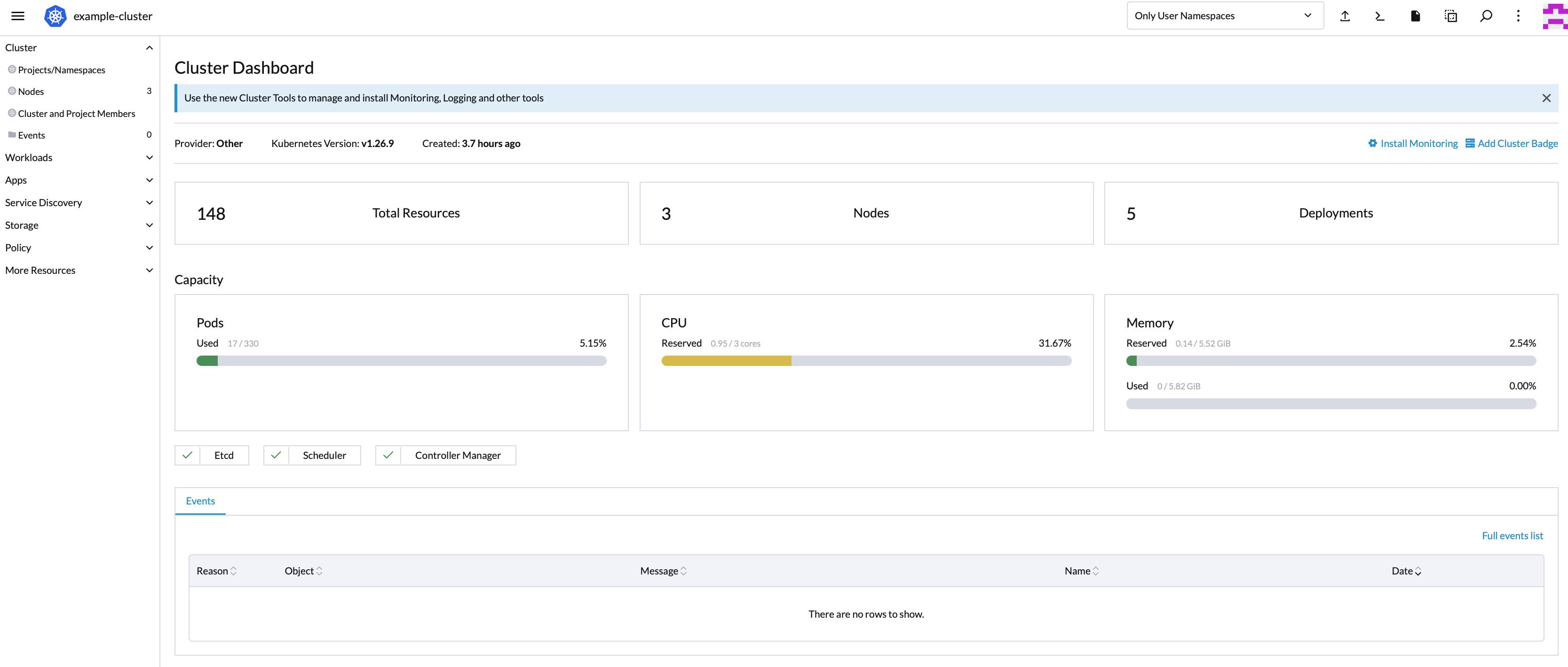 Rancher cluster dashboard