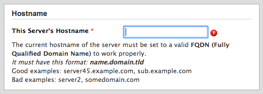 cPanel hostname/FQDN entry.